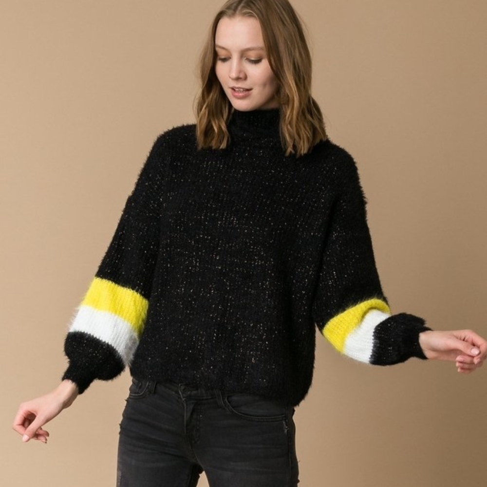 Black Sparkle Color Block Sweater